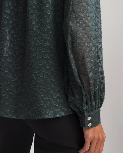 Chico's Women | Clip-Dot Billow-Sleeve Blouse DARKEST SPRUCE