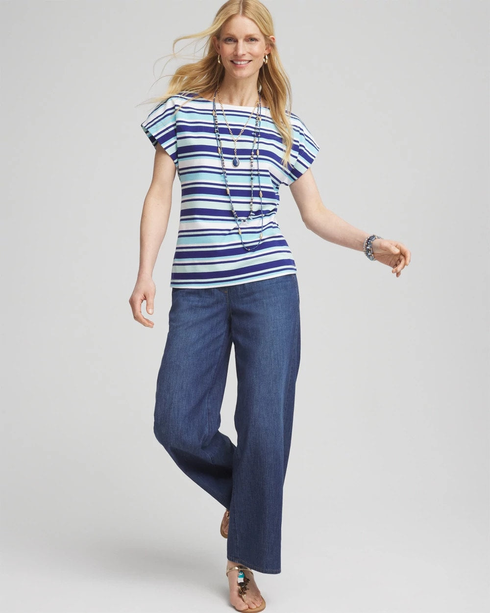 Chico's Women | Stripe Modern Cap Sleeve Tee PARADISO BLUE