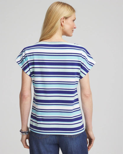 Chico's Women | Stripe Modern Cap Sleeve Tee PARADISO BLUE