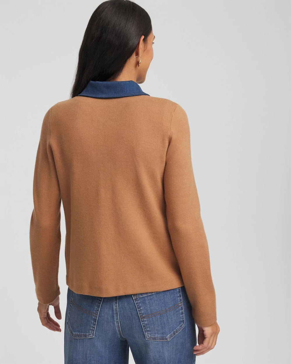 Chico's Women | Collared Denim Trim Cardigan CARAMEL APPLE HEATHER