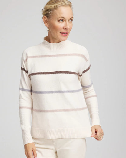 Chico's Women | Sequined Stripe Pullover Sweater ENGLISH CREAM