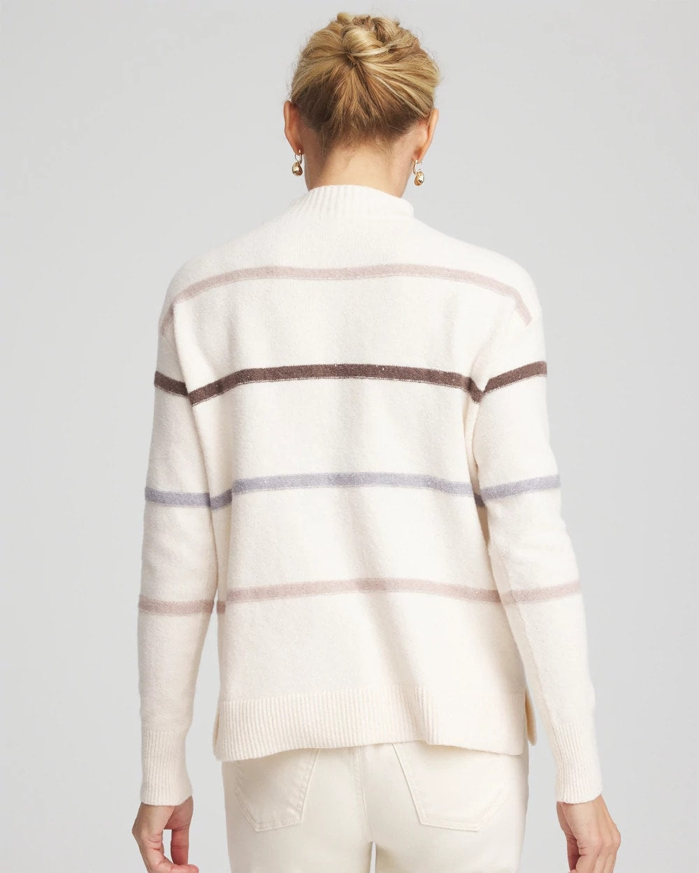 Chico's Women | Sequined Stripe Pullover Sweater ENGLISH CREAM
