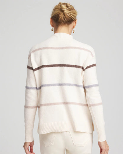 Chico's Women | Sequined Stripe Pullover Sweater ENGLISH CREAM