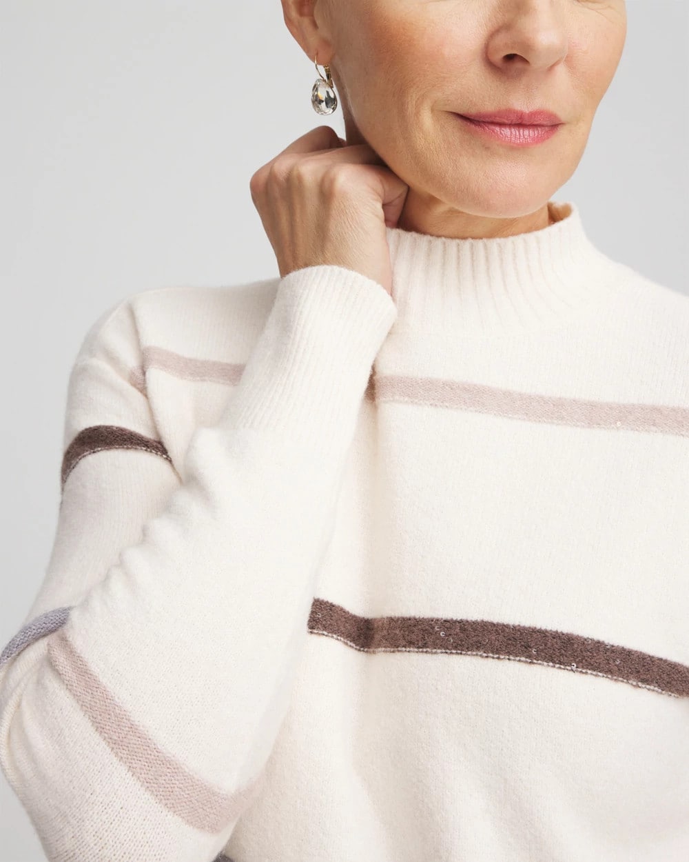 Chico's Women | Sequined Stripe Pullover Sweater ENGLISH CREAM