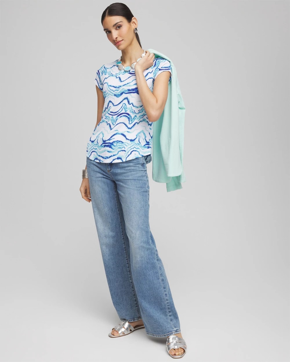 Chico's Women | Ocean Waves Cap Sleeve Dolman Tee ALABASTER
