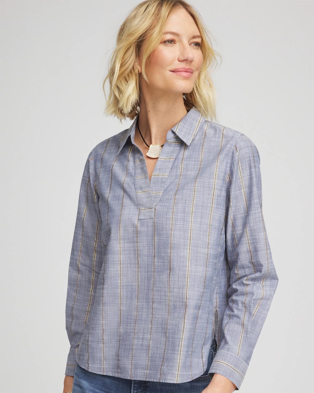 Chico's Women | Striped Soft Denim Popover INDIGO