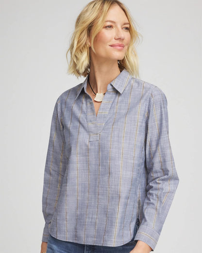 Chico's Women | Striped Soft Denim Popover INDIGO