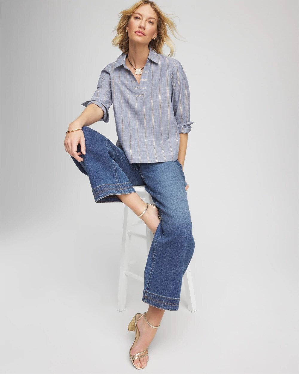 Chico's Women | Striped Soft Denim Popover INDIGO