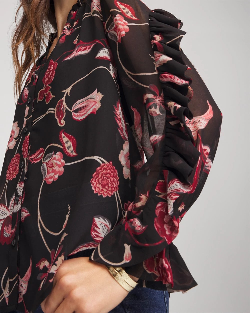Chico's Women | Georgette Celtic Blooms Blouse BLACK