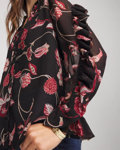 Chico's Women | Georgette Celtic Blooms Blouse BLACK