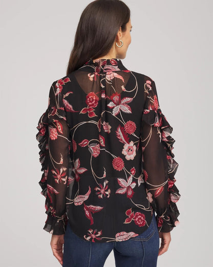 Chico's Women | Georgette Celtic Blooms Blouse BLACK