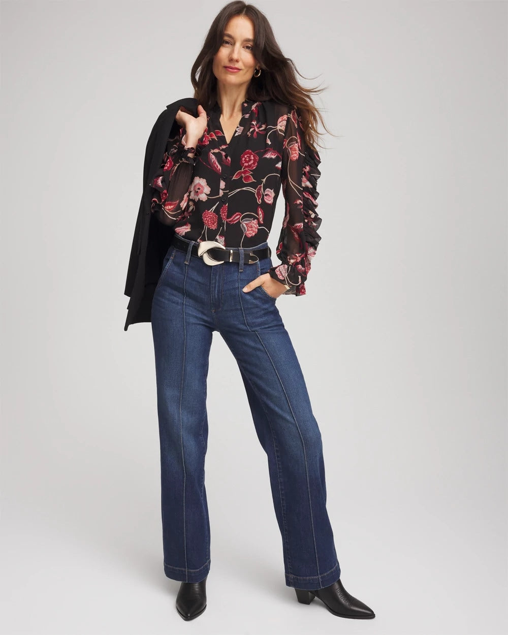 Chico's Women | Georgette Celtic Blooms Blouse BLACK