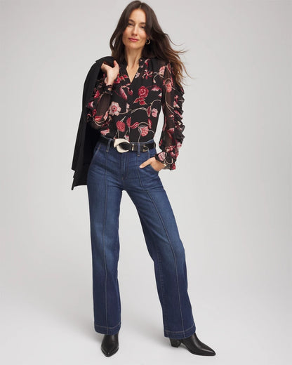 Chico's Women | Georgette Celtic Blooms Blouse BLACK