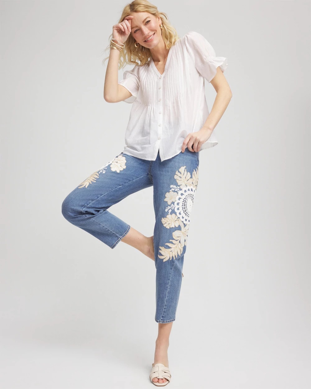 Chico's Women | Embellished Tapered Cropped Jean ALICANTE INDIGO