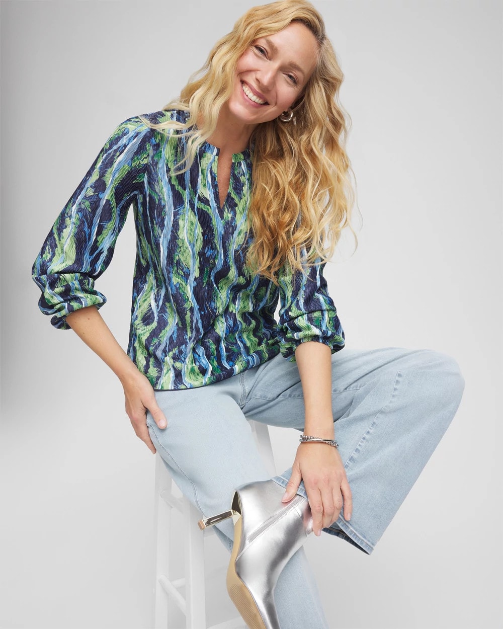 Chico's Women | Ocean Plume Crinkle Top PASSPORT BLUE