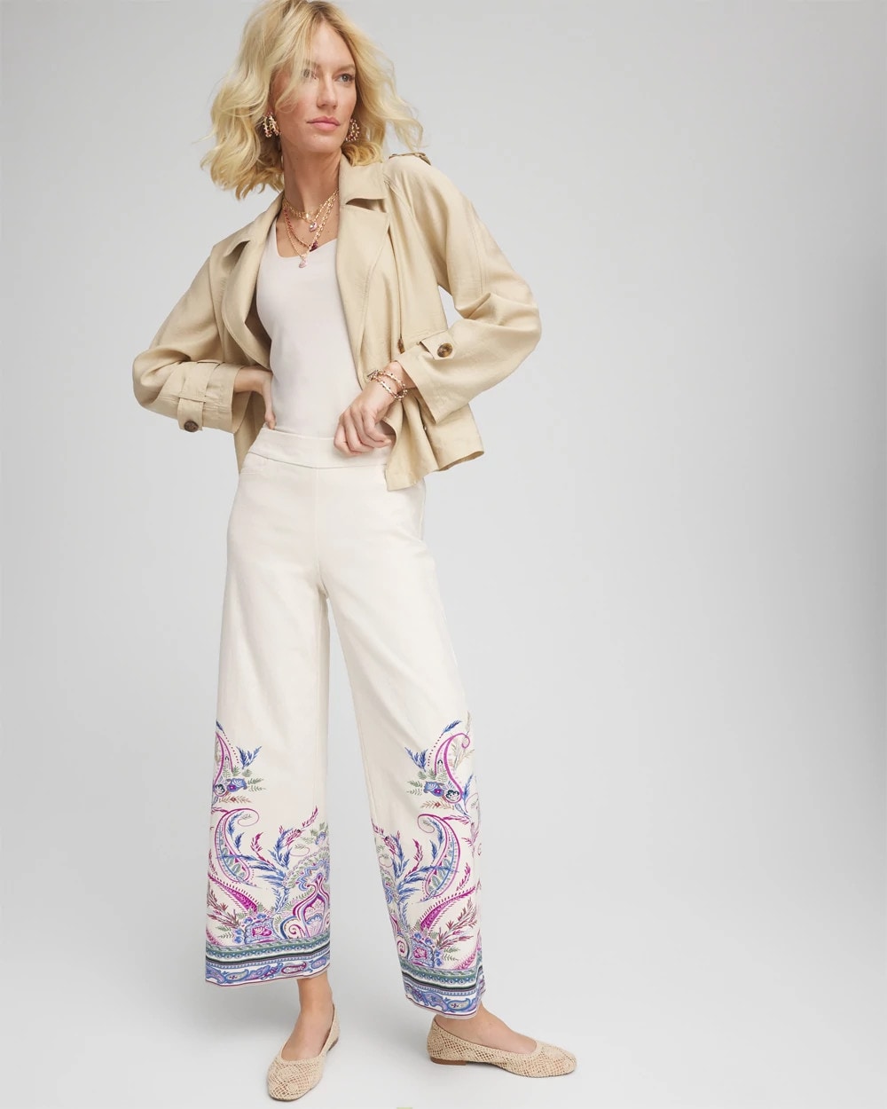 Chico's Women | Brigitte™ Paisley Wide-Leg Cropped Pants VANILLA CREAM