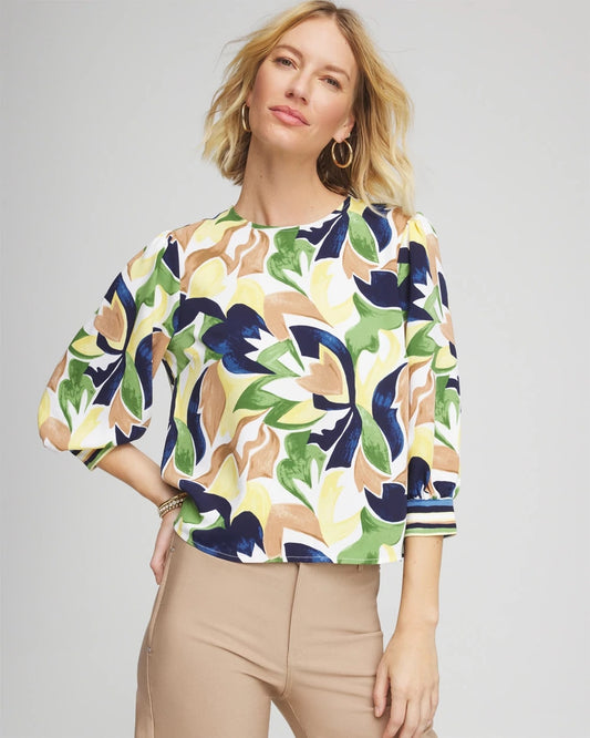 Chico's Women | Mod Blooms Matte Satin Pullover PANNA COTTA