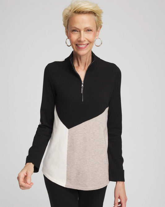 Chico's Women | Zenergy® Luxe Colorblock Half-Zip Pullover SOFT TAUPE HEATHER