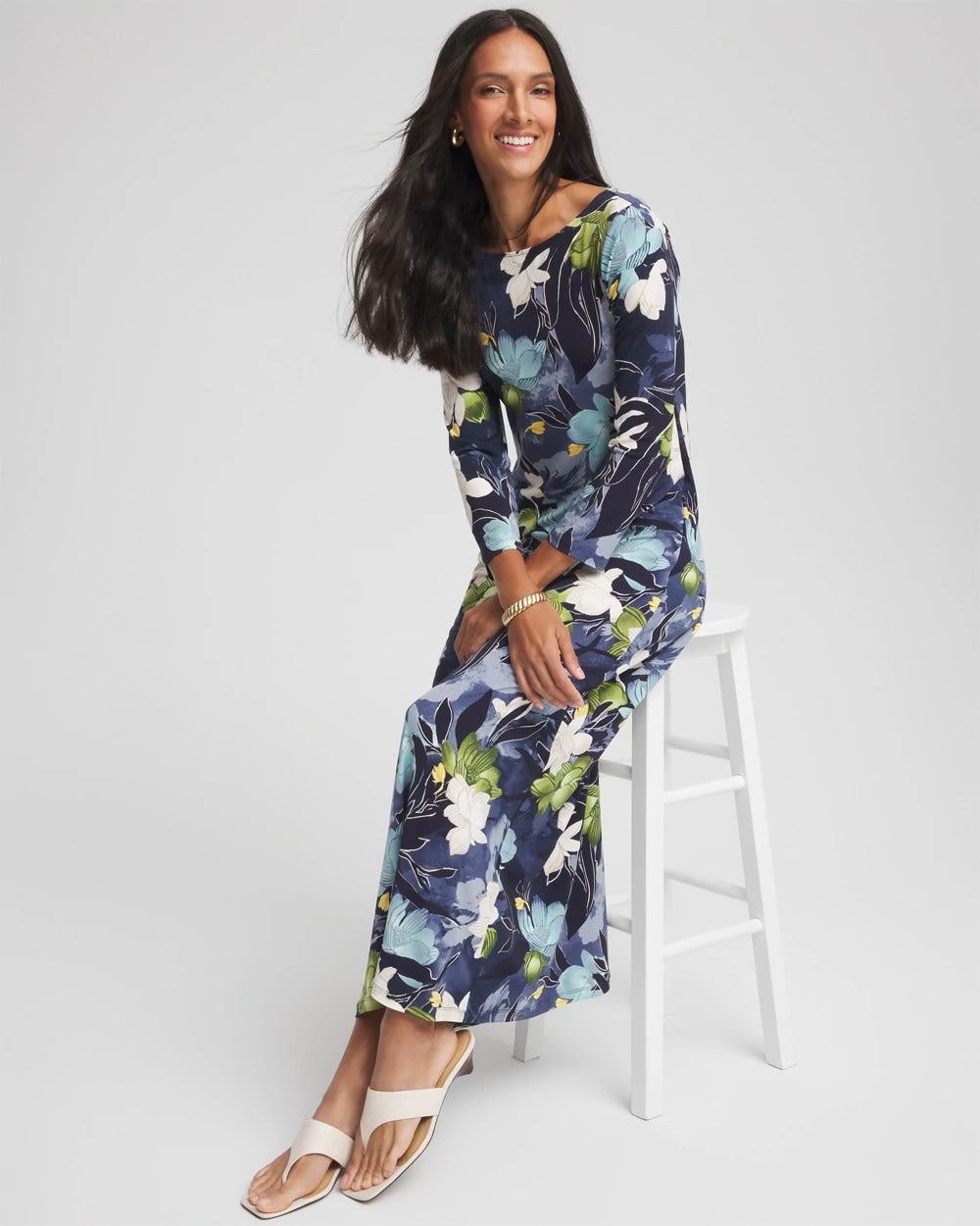 Chico's Women | Dance Boatneck Column Maxi Dress PASSPORT BLUE