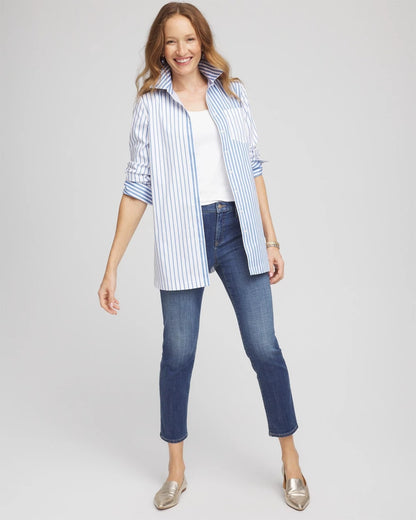 Chico's Women | No Iron™ Stripe Mix Tunic TIDAL BLUE