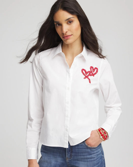 Chico's Women | Crystal Heart Poplin Shirt ALABASTER