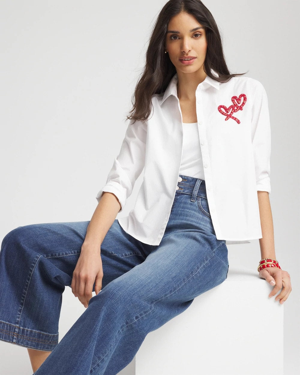 Chico's Women | Crystal Heart Poplin Shirt ALABASTER