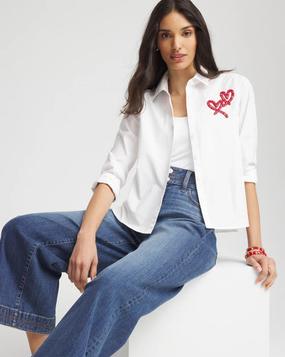 Chico's Women | Crystal Heart Poplin Shirt ALABASTER