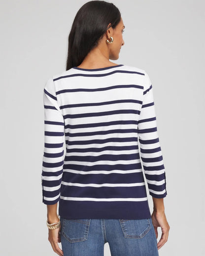 Chico's Women | Striped 3/4 Sleeve Perfect Tee PASSPORT BLUE