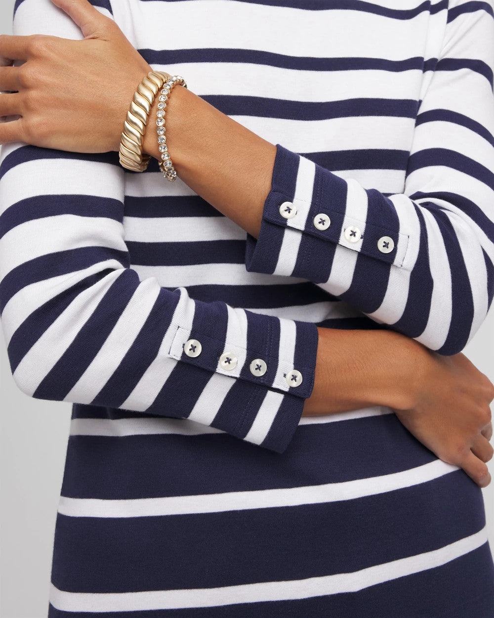 Chico's Women | Striped 3/4 Sleeve Perfect Tee PASSPORT BLUE