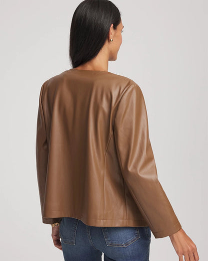 Chico's Women | Floral Cutwork Faux Leather Jacket CHOCOLATE TRUFFLE