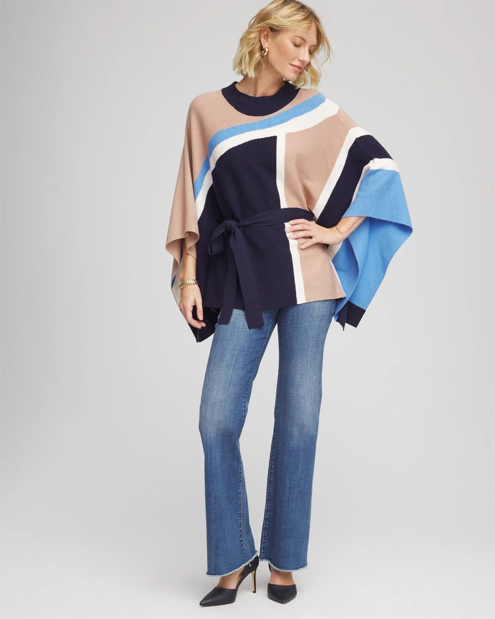 Chico's Women | Belted Colorblock Poncho PASSPORT BLUE
