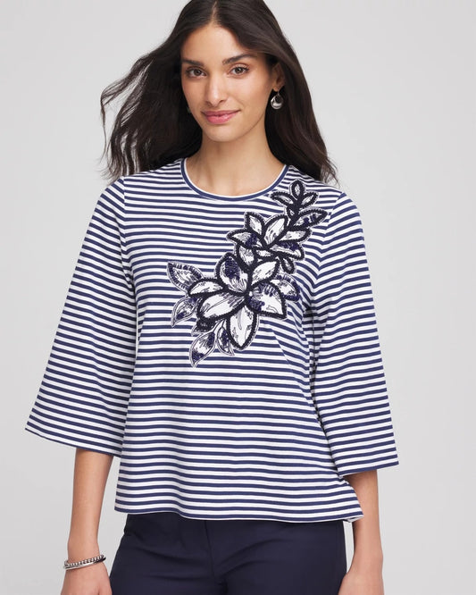 Chico's Women | Floral Embroidered Tee PASSPORT BLUE