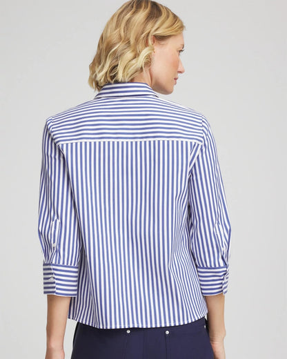 Chico's Women | Stripe Mixing Poplin Shirt HIDDEN SAPPHIRE