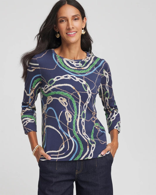 Chico's Women | Status Pima Button Sleeve Tee HIDDEN SAPPHIRE