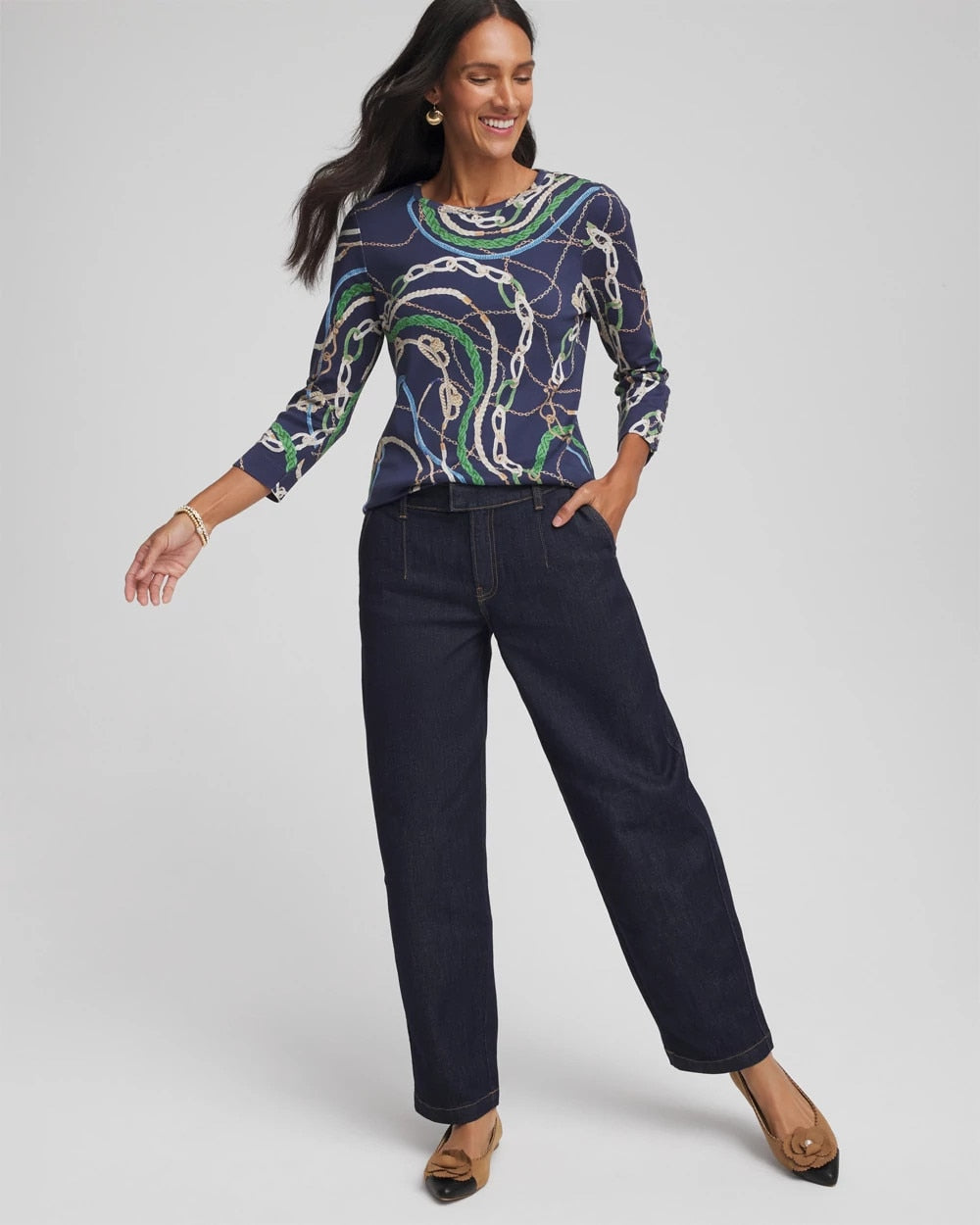 Chico's Women | Status Pima Button Sleeve Tee HIDDEN SAPPHIRE