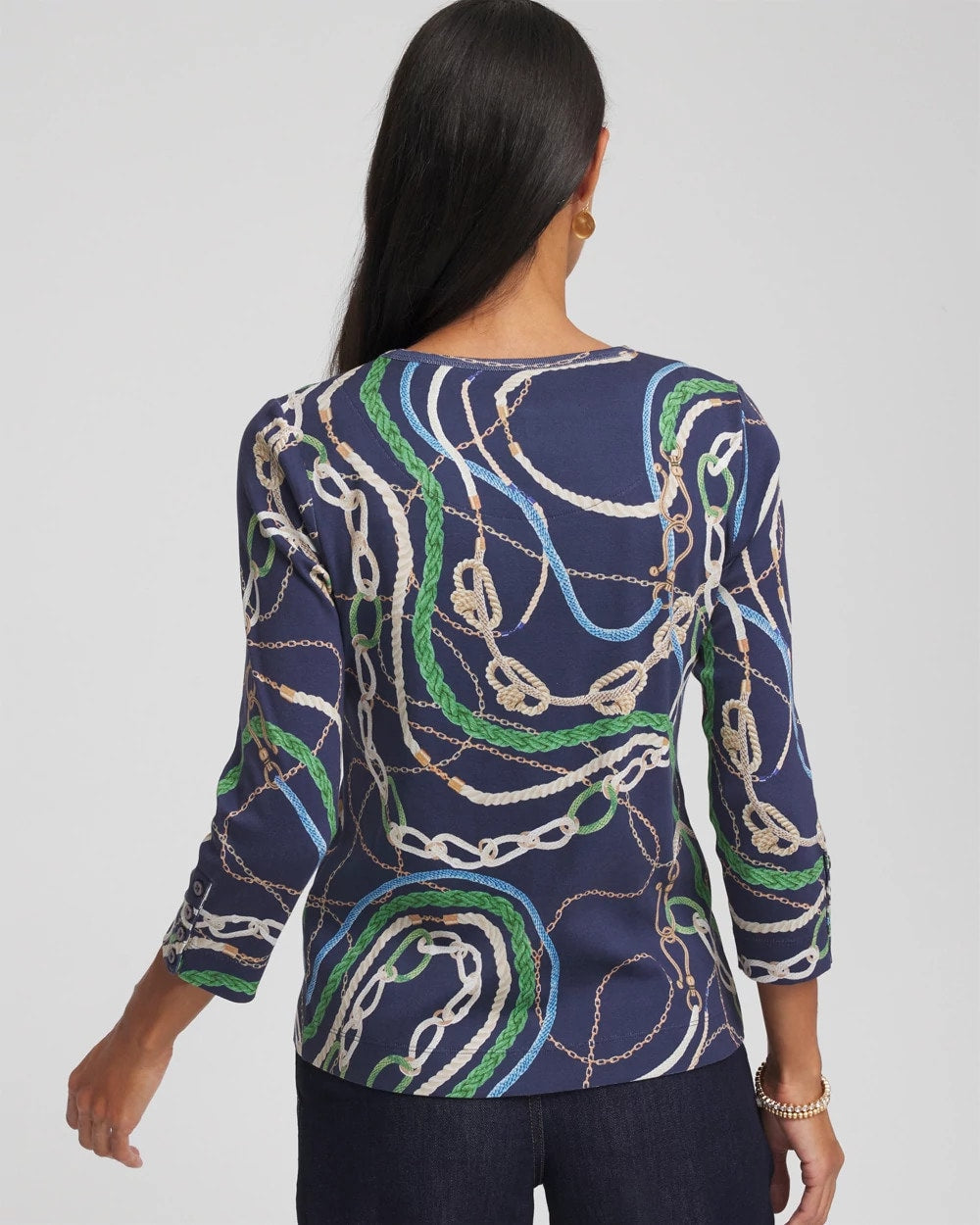 Chico's Women | Status Pima Button Sleeve Tee HIDDEN SAPPHIRE