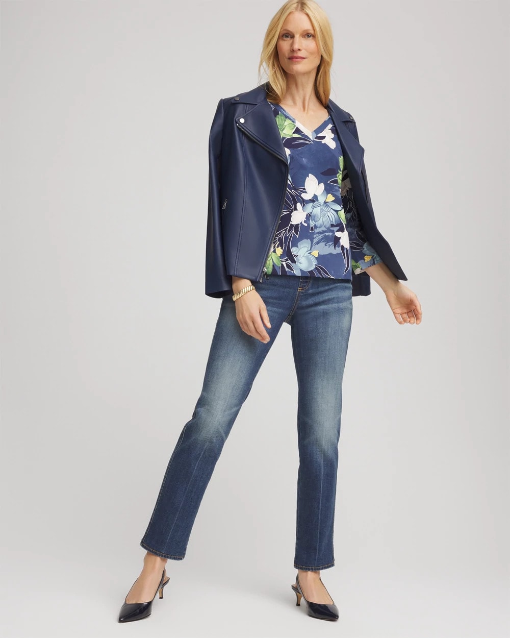 Chico's Women | Printed 3/4 Sleeve Perfect Tee PASSPORT BLUE