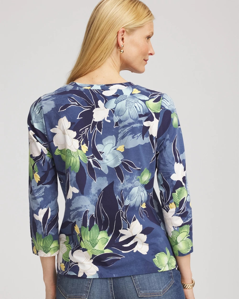 Chico's Women | Printed 3/4 Sleeve Perfect Tee PASSPORT BLUE