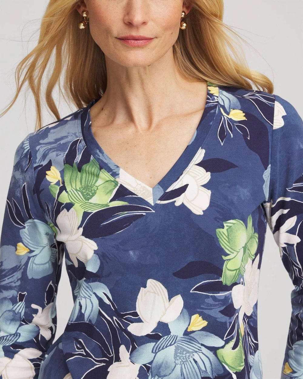 Chico's Women | Printed 3/4 Sleeve Perfect Tee PASSPORT BLUE
