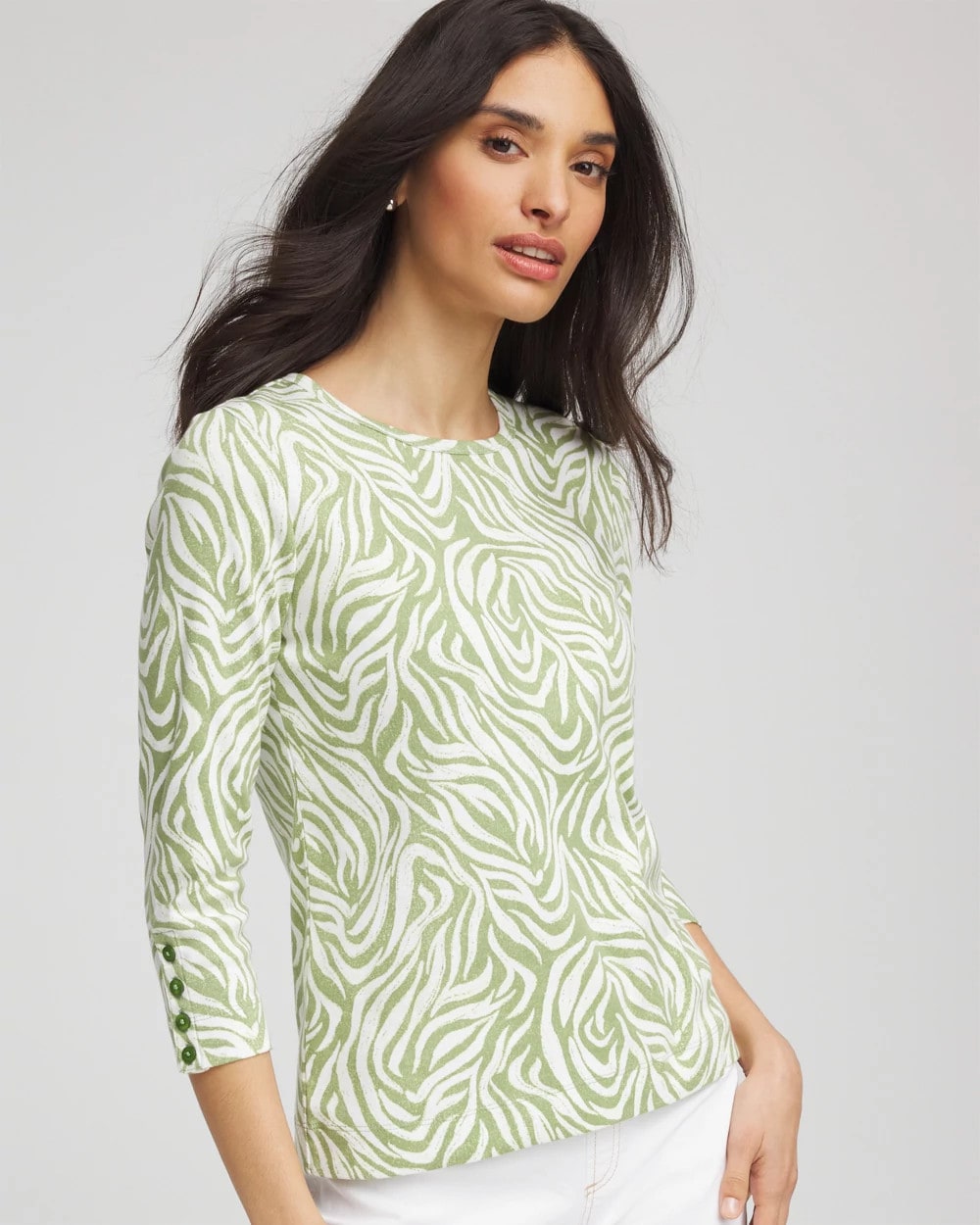 Chico's Women | Pima Button Sleeve Tee GRASSY GREEN