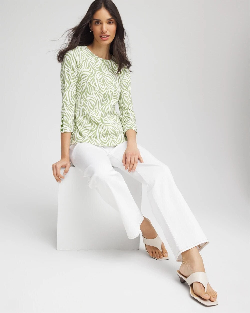 Chico's Women | Pima Button Sleeve Tee GRASSY GREEN