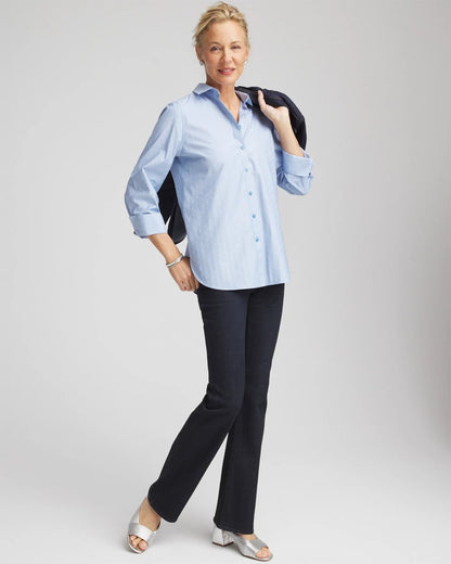 Chico's Women | No Iron™ Striped Jacquard Sateen Shirt TIDAL BLUE