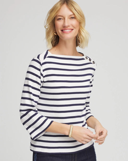 Chico's Women | Bateau Neck Stripe Top ECRU