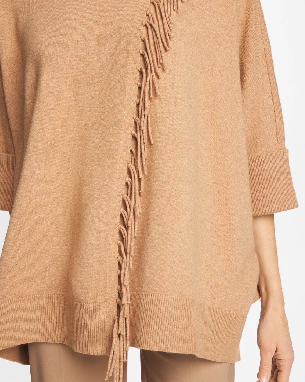 Chico's Women | Cowlneck Knit Fringe Poncho FAUX CREME COFFEE HEATHER