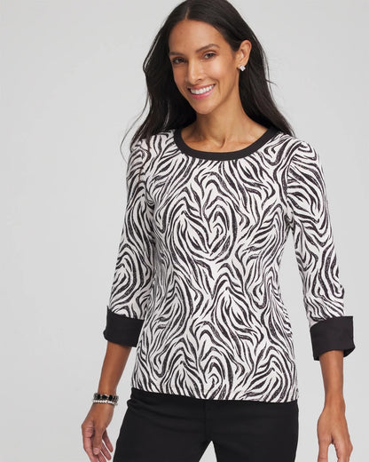 Chico's Women | Pima Jewel Neck Contrast Tee BLACK