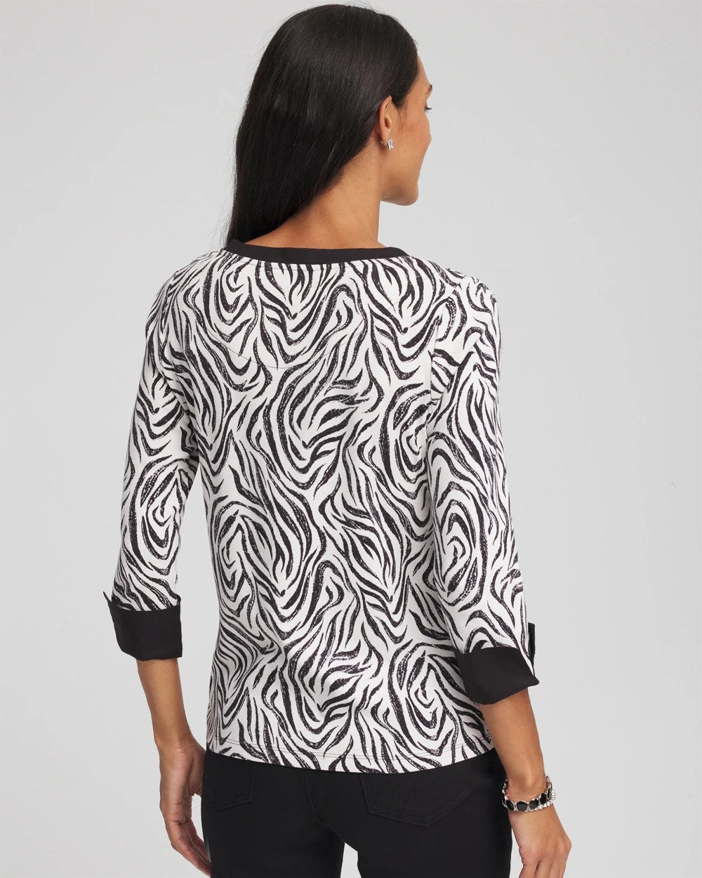 Chico's Women | Pima Jewel Neck Contrast Tee BLACK