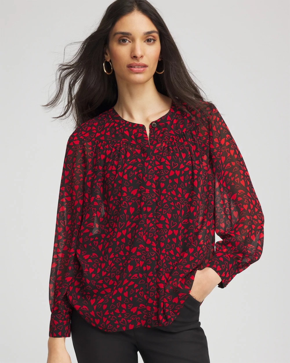 Chico's Women | Lover Girl Georgette Blouse LOVE LETTER RED