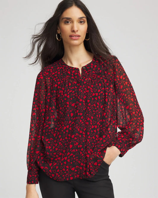 Chico's Women | Lover Girl Georgette Blouse LOVE LETTER RED
