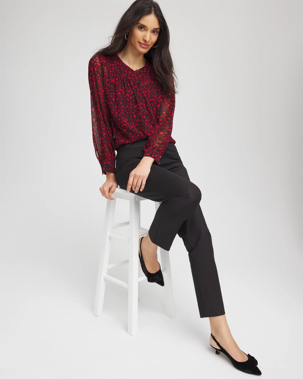 Chico's Women | Lover Girl Georgette Blouse LOVE LETTER RED
