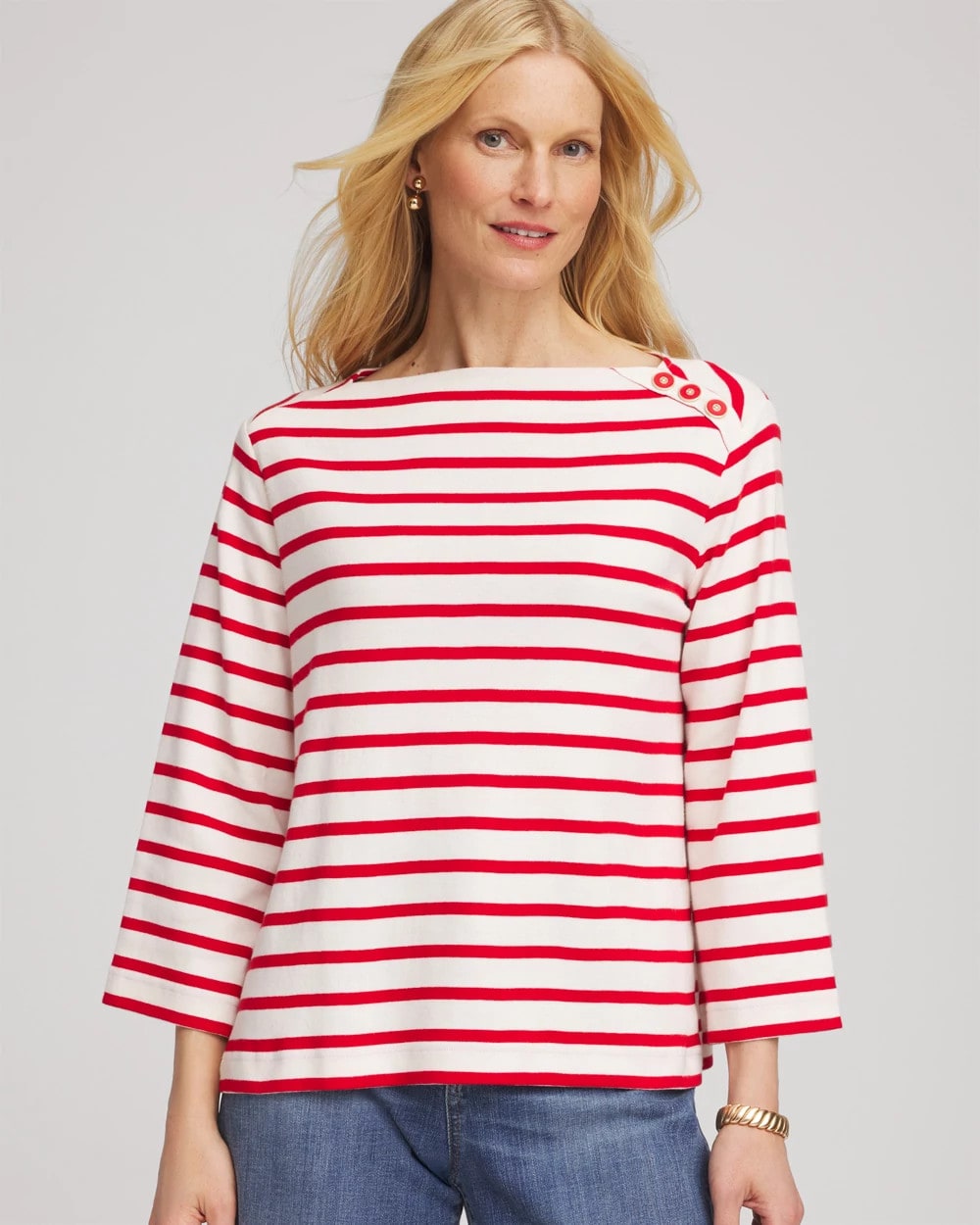 Chico's Women | Bateau Neck Stripe Top LOVE LETTER RED
